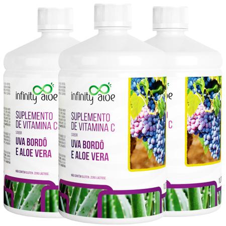 Imagem de Suplemento de Vitamina C Sabor Babosa Aloe Vera com Uva Bordô 1L Kit com 3 - Infinity