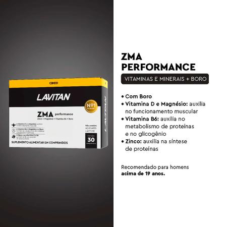 Imagem de Suplemento de ZMA Testo Performance Zinco Magnésio Vitamina D B6 c/180 Lavitan