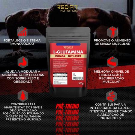 Imagem de Suplemento em Pó Red Fit Nutrition 100% Puro Importado C/ Laudo L-Glutamina 300g