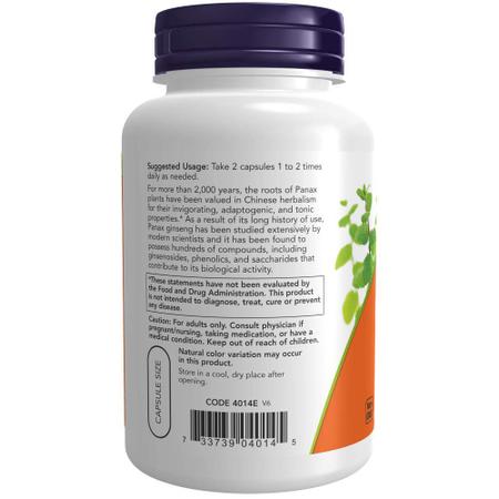 Imagem de Suplemento NOW Panax Ginseng Root 500 mg 250 cápsulas vegetais
