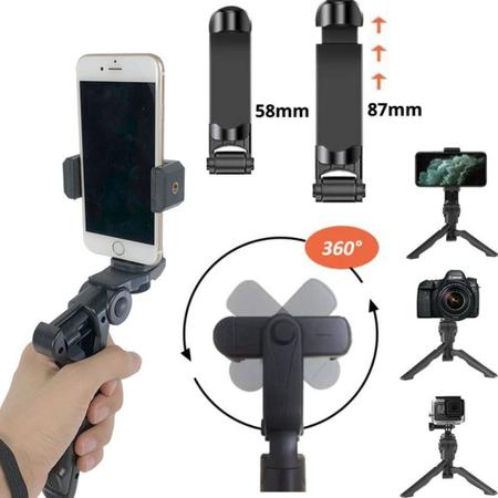 Imagem de Suporte 2x1 Mini Tripé Steadicam Para Celular Camera Microfone Lapela Gravação Vídeo