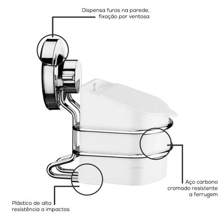 Imagem de Suporte Aço Cromado E Saleiro Porta Sal 500G Cozinha Ventosa Branco