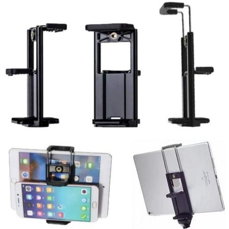 Imagem de Suporte Apoio Para Tablet Celular Grande Ajustável 2x1 Universal Smartphone Cabeça Tripé Pedestal Bastão Padrão 1/4