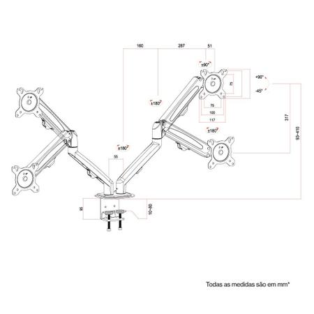 Imagem de Suporte Articulado 2 Monitores 17 a 32 Braço Mecânico PX-25 PIX