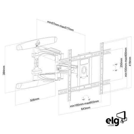 Imagem de Suporte Articulado de Parede para TV LCD LED 3D Curva  de 32 a 75 Polegadas ELG A02V6N