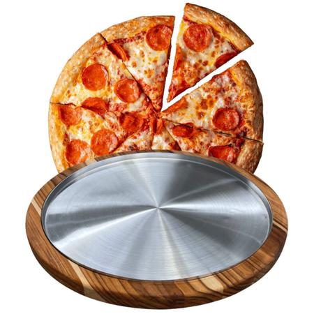 Imagem de Suporte Bandeja Com Forma De Alumínio 35Cm Para Cortar E Servir Pizza