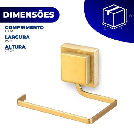 Imagem de Suporte Banheiro Porta Papel Higiênico Papeleira de Parede Fixação Dupla Face 3M Sem Furo Dourado