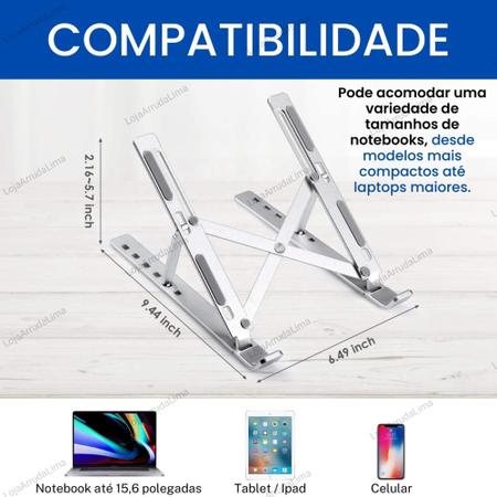 Imagem de Suporte Base P/ Notebook Ajustável Aluminio Resistente Apoio