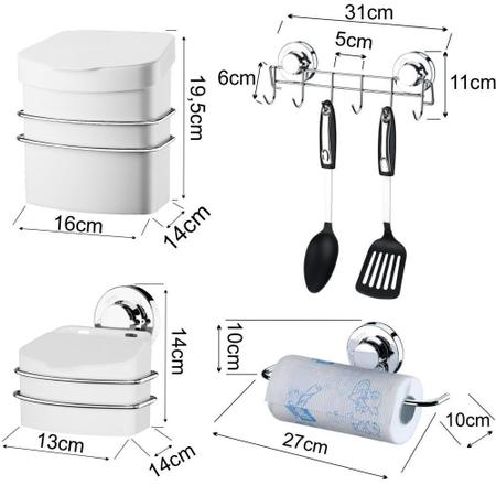 Imagem de Suporte C/ Lixeira Saleiro Porta Rolos Cozinha Fixação Ventosa