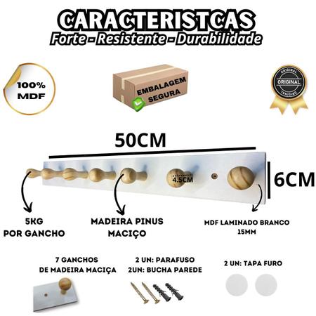 Imagem de Suporte Cabideiro De Parede Porta Roupas 7 Ganchos Mdf  Laminado20kg