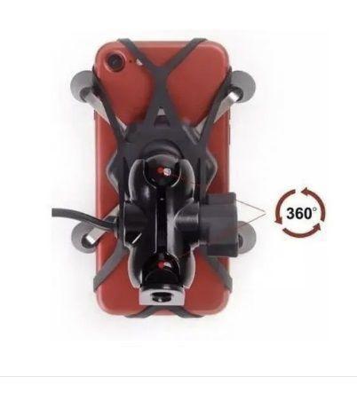 Imagem de Suporte Celular Gps Carregador Usb Moto Motoboy Retroviso