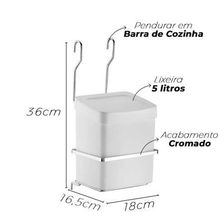 Imagem de Suporte com Lixeira Aéreo Pendurar Barra de Cozinha ou Porta
