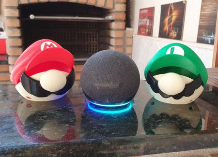 Imagem de Suporte compatível com Alexa Echo Dot 4 - Tema Mario Ou Luigi