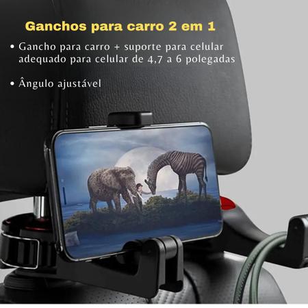 Imagem de Suporte de Celular para Carro Veicular Trava Smartphone Pendurar Bolsas Gancho Encosto Banco Traseiro 
