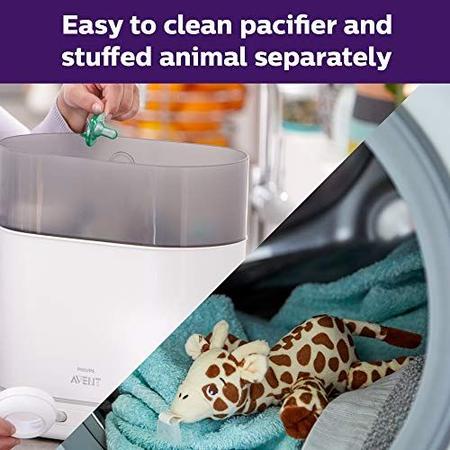 Suporte de chupeta com pelúcia removível, seguro e macio para bebês, 0m+ - Philips AVENT Imagem de Suporte de chupeta com pelúcia removível, seguro e macio para bebês, 0m+