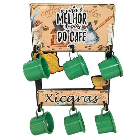 Imagem de Suporte Decorativo com 6 Canecas de Café - Chá em Alumínio - Verde