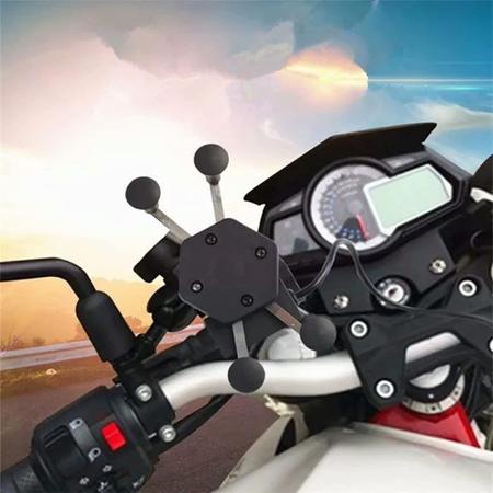 Imagem de Suporte E Carregador Gps Celular Para Moto Fixa Retrovisor
