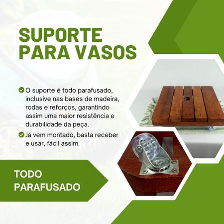 Imagem de Suporte em madeira tratada para vaso 30 cm quadrado roda cristal Gold Plant