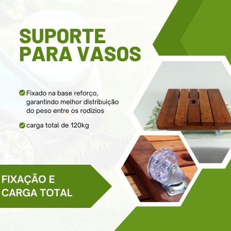 Imagem de Suporte em madeira tratada para vaso 30 cm quadrado roda cristal Gold Plant