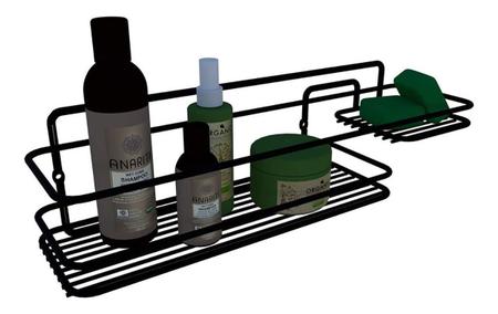 Imagem de Suporte Fixo Porta Shampoo Sabonete Banheiro Aço Reforçardo Cor Preto