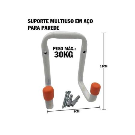 Imagem de Suporte Gancho 30kg P/ Parede Pendurar Escada Bike Mangueira Bicicleta Multiuso Aço