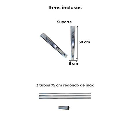 Imagem de Suporte inox p/ churrasqueira (50x6) + 3 tubos redondo inox de 75cm