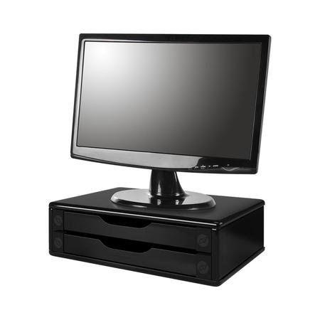 Imagem de Suporte Monitor Mesa Madeira Duplo Black 2 Gavetas C/nfe