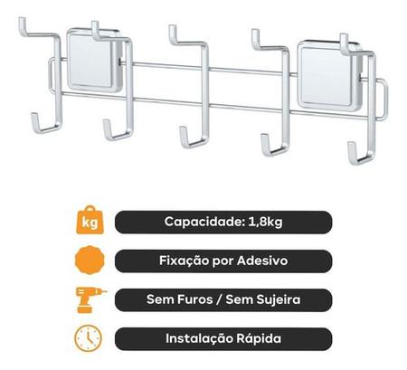 Imagem de Suporte Multiuso Com Adesivo 5 Ganchos - Future