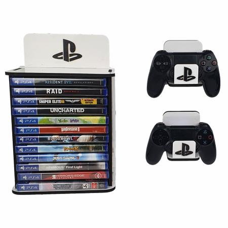 Suporte Organizador Games Ps4 PS5 Porta 12 Jogos 2 Porta Controle