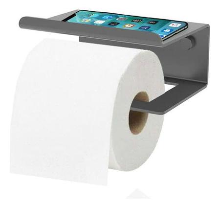 Imagem de Suporte Papel Higiênico Porta Objetos Celular Cinza Escuro