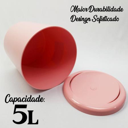 Imagem de Suporte Papeleira Branco Lixeira 5L Rosa Basculante Redondo