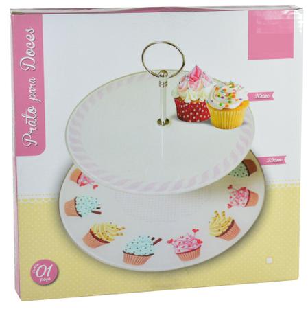 Suporte Para Doces Redondo Vidro 2 Andares Cupcake Bolo