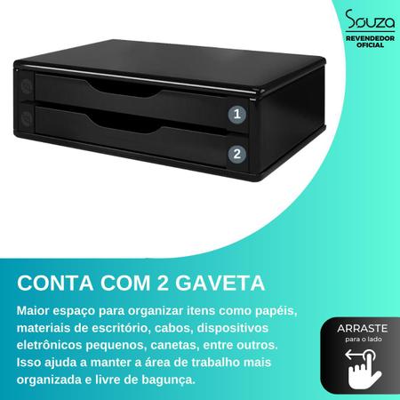 Imagem de Suporte Para Monitor Ergonômico Com 2 Gavetas Preto Souza + NF