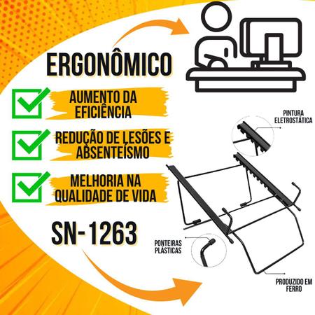 Imagem de Suporte para Notebook Ergonômico Base Mesa Regulável NR17 Digitador SN-1263 Multilevel Original Merki Home Office Laptop 