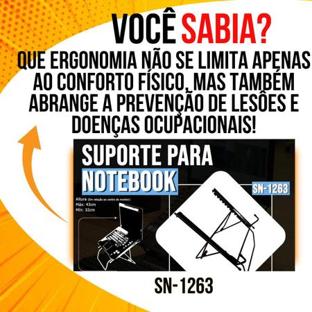 Suporte Para Notebook Ergonômico Home Office Base Regulável NR17 Digitador  Original Apoio Mesa Laptop SN-1263 - Suporte para Notebook - Magazine Luiza