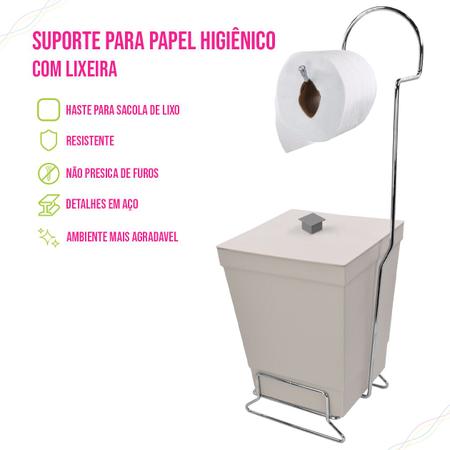 Imagem de Suporte para Papel Higiênico com Lixeira com Tampa de 6,5 Litros