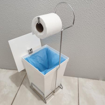 Imagem de Suporte Para Papel Higiênico Com Lixeira De Chão Banheiro Branco