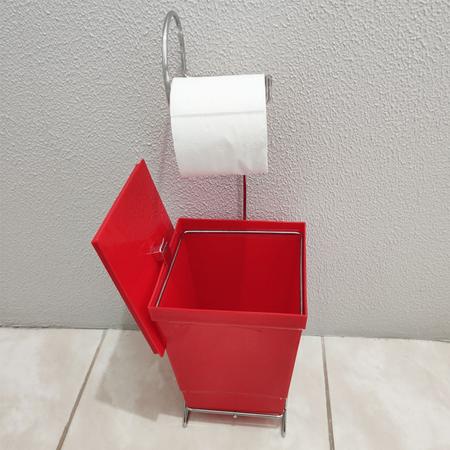 Imagem de Suporte Para Papel Higiênico Com Lixeira De Chão Banheiro Vermelho