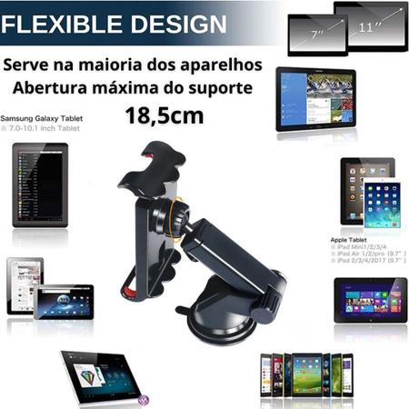 Imagem de Suporte Para Tablet iPad Smartphone Celular GPS Veicular Automotivo Carro Tipo Ventosa 6 a 11 Polegadas
