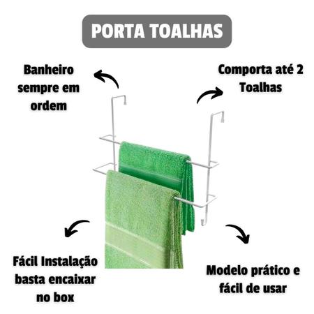Imagem de Suporte Para Toalha Duplo Porta Toalha Banheiro Box Sem Furo Encaixe Organizador 2 Toalhas