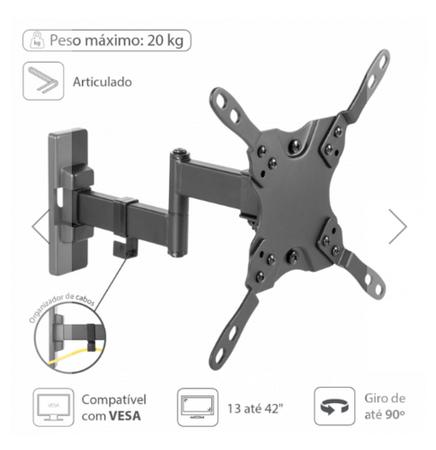 Imagem de Suporte para tv de 13" a 42" articulado com inclinação organizador de cabo - st210b - Vinik