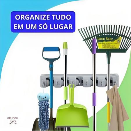 Imagem de Suporte Para Vassoura Mop Rodo Pá Organizador Lavanderia 6 Ganchos