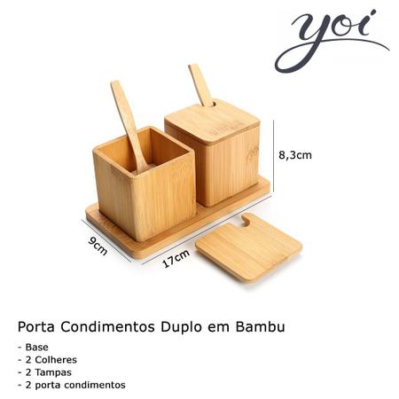 Imagem de Suporte Porta Condimentos Duplo de Bambu com Colheres Yoi