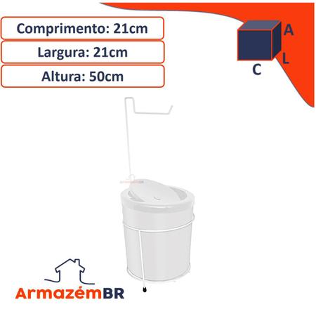 Imagem de Suporte Porta Papel Higiênico Com Lixeira 5L Cesto Lixo Tampa Basculante Redondo Banheiro Branco - 490 AMZ