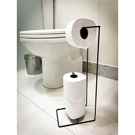 Imagem de Suporte Porta Papel Higiênico De Chão 3 Rolos Preto Branco