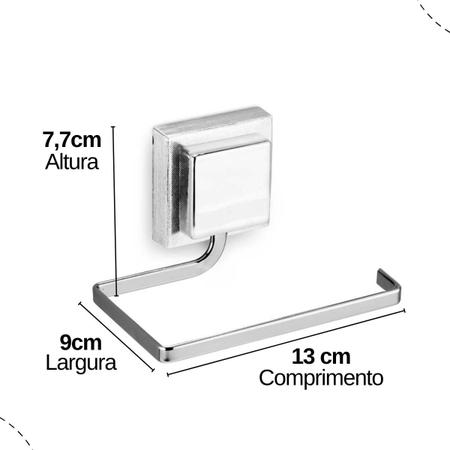 Imagem de Suporte Porta Papel higiênico PapeleiraAçoBanheiro Fixa Com Dupla Face 3m