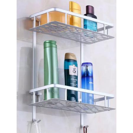 Imagem de Suporte Porta Shampoo Condicionador Prateleira Dupla Box Banheiro Aluminio Resistente