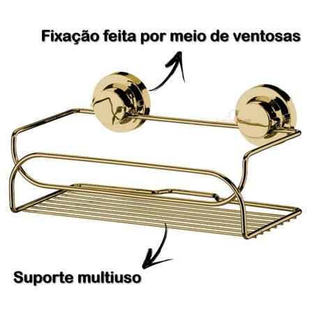 Imagem de Suporte Porta Shampoo Prateleira Multiuso Com Ventosa De Parede Banheiro Dourado - 3120DD Future