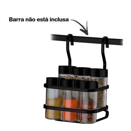 Imagem de Suporte Porta Temperos Condimentos 6 Potes De Barra Cozinha Preto Fosco - 2808PT Future