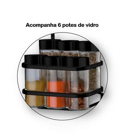 Imagem de Suporte Porta Temperos Condimentos 6 Potes De Barra Cozinha Preto Fosco - 2808PT Future